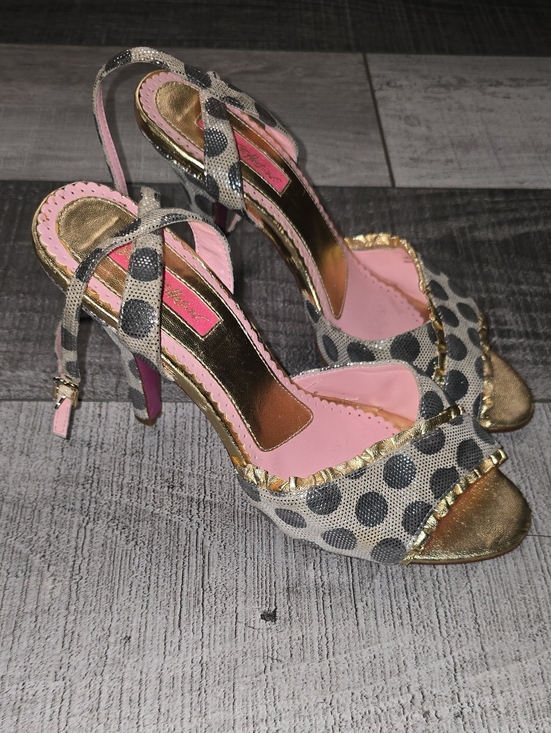 Betsey Johnson Shoes - Betsy Johnson Polka Dot Gold Peep-Toe Heels Size 10